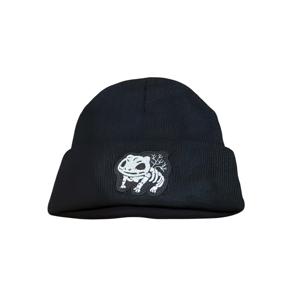 Pokemon Bulbasaur Skeleton Beanie Black Cuffed Knit Hat Embroidered Patch